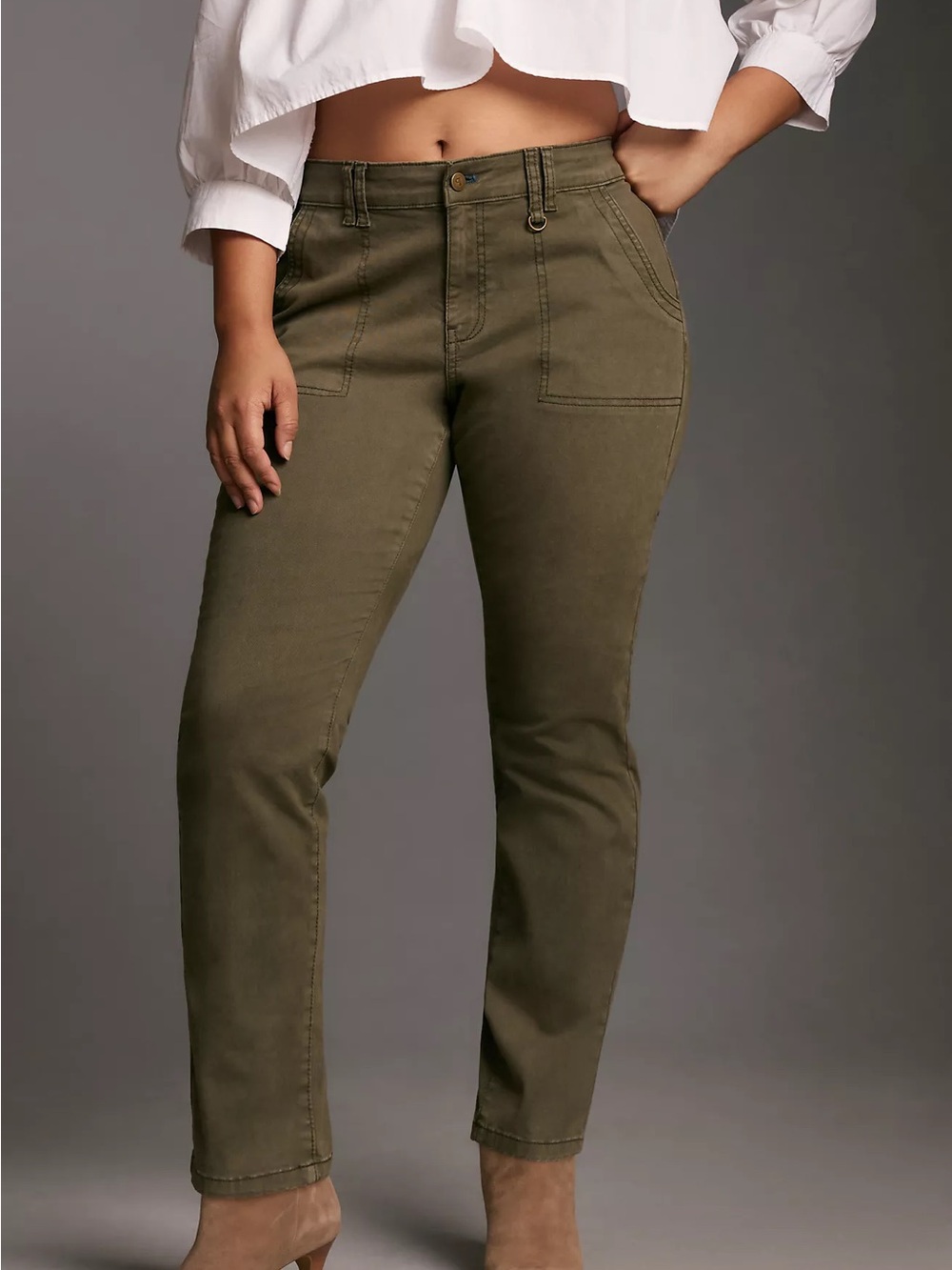 Anthropologie Pilcro Olive Green Straight Leg Utility Pants Cotton Twill Size 32